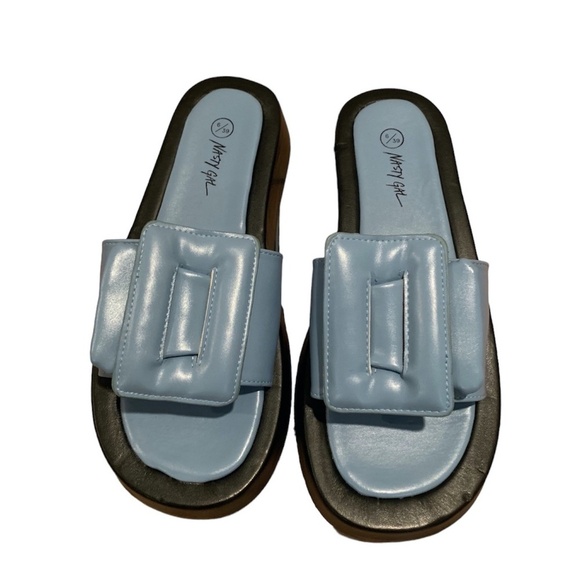 Nasty Gal Platform Buckle Sandals Blue & Black size 8 - Picture 1 of 11